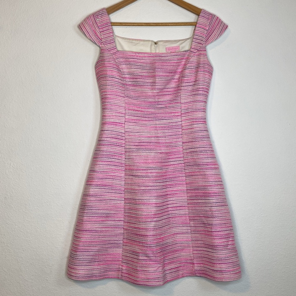 LILLY PULITZER Pink & Purple Striped Fit and Flare Dress, Size 2